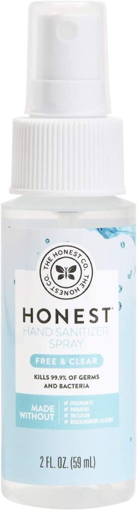 Travel sized Honest hand sanitizer.