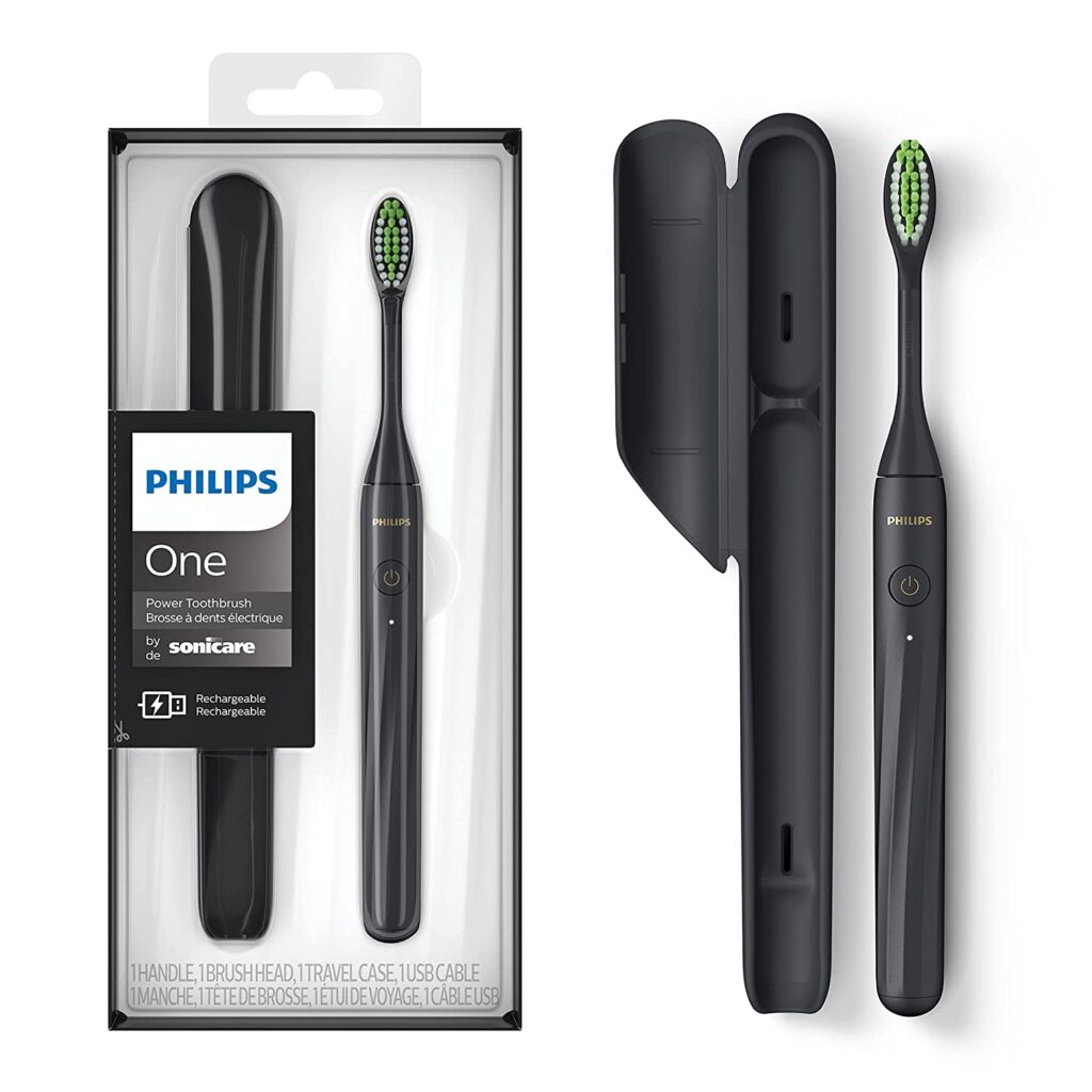 Black electric toothbrush and the carrying case.