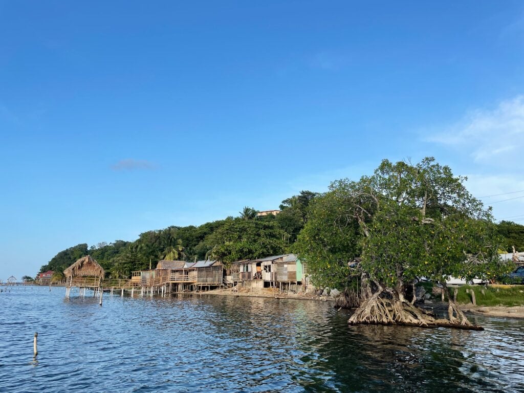 Stilt homes over the water in the neighborhood of Punta Gorda. 