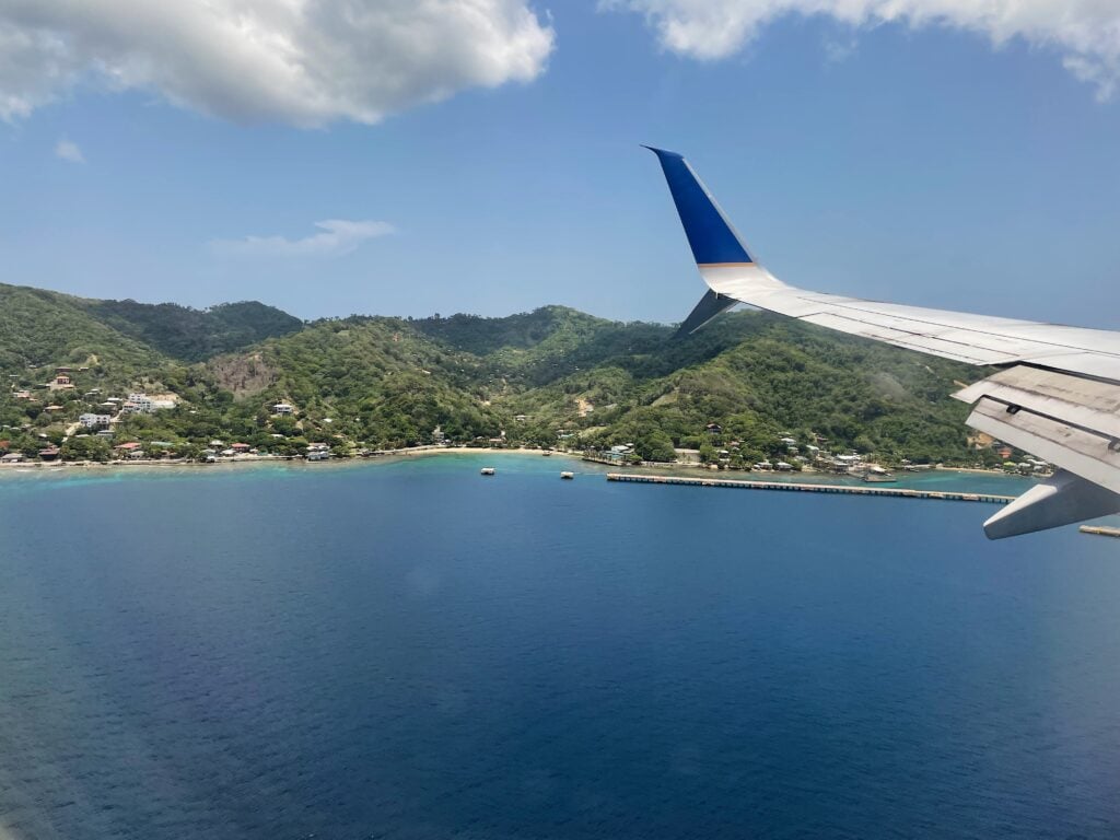 Aerial view of Roatan island. 