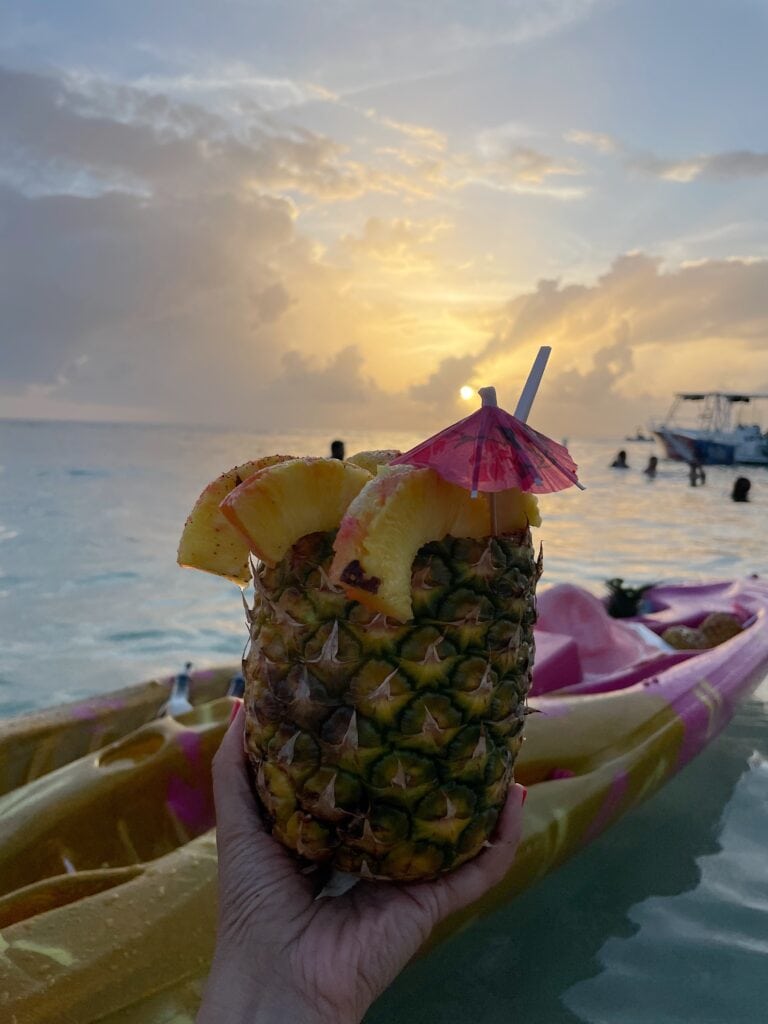 A pineapple prepared on a canoe in West Bay, Roatan. 